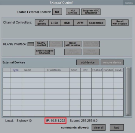 DiGiCo Console Screen with IP address