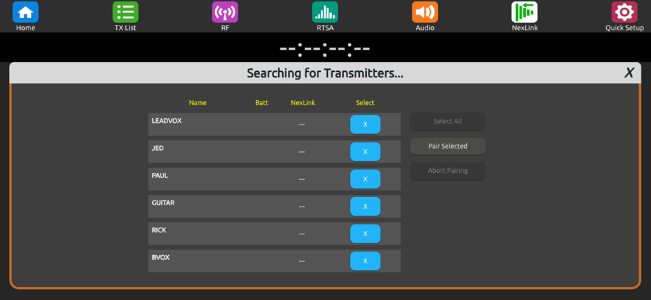 ARX16 web app searching transmitters.png